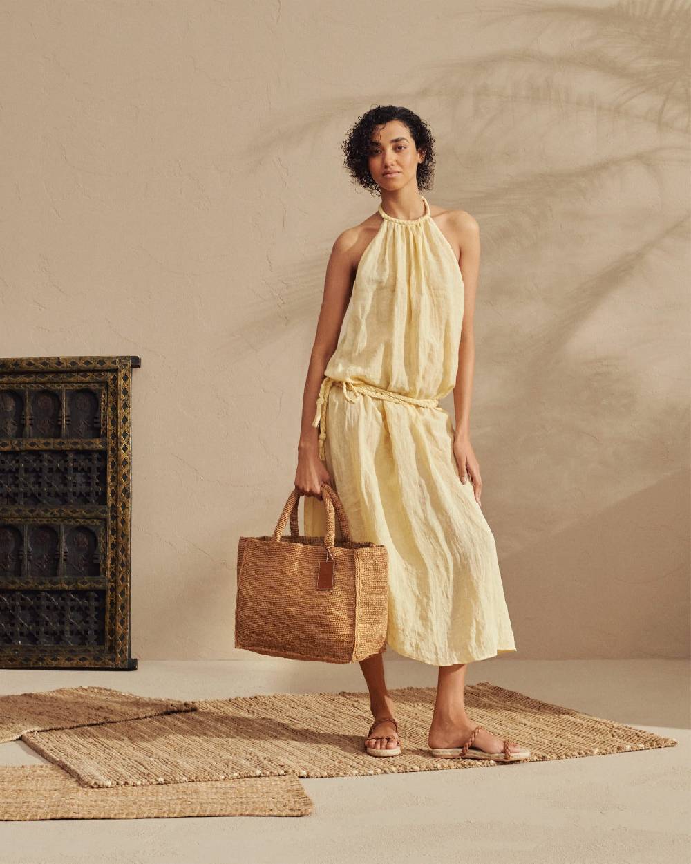 Manebí Raffia Sunset Bag Large - Leather Tag Tan Qualità Garantita
