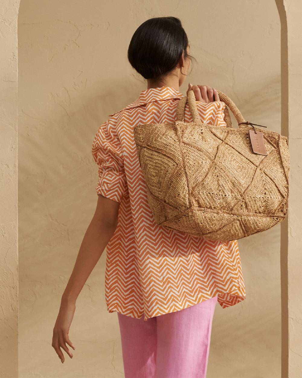 Manebí Raffia Crochet Sunset Bag Large - Tan Fino Al -60%