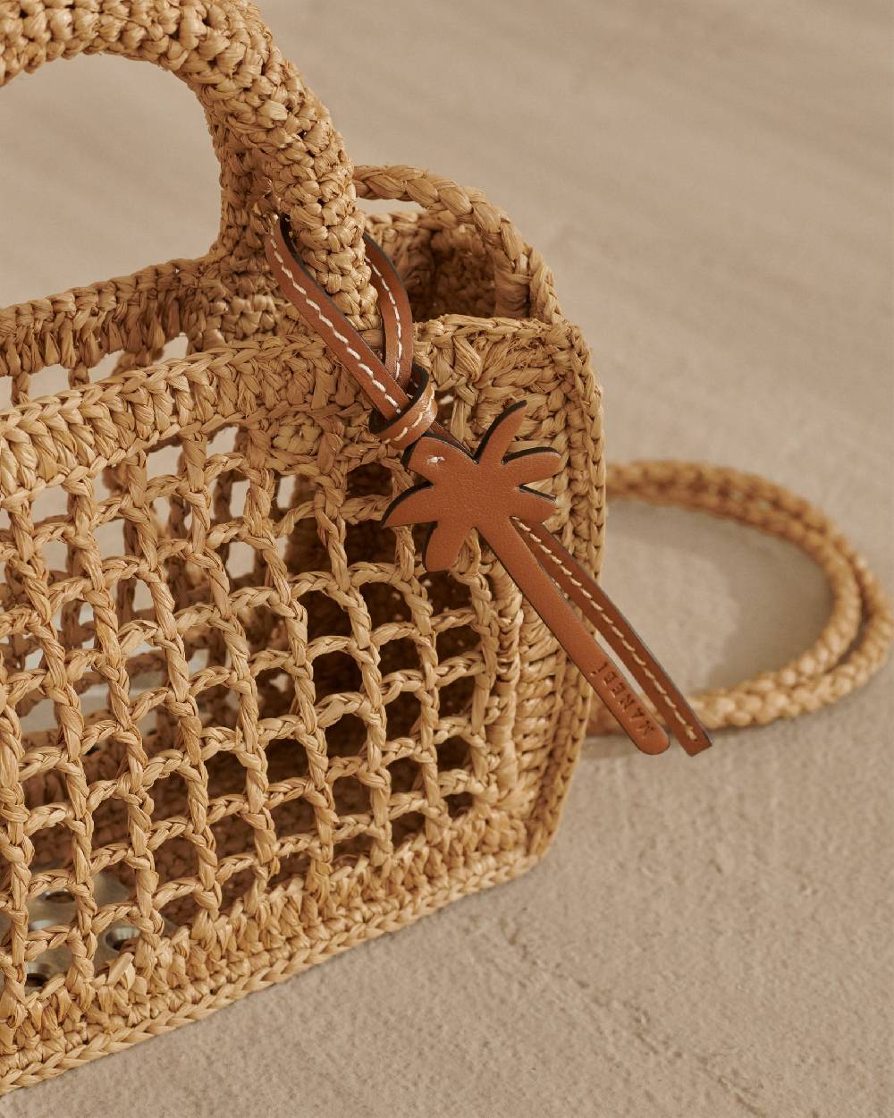 Manebí Natural Raffia Sunset|Bag Mini Net - Palm Leather Tag Tan Shopping Online