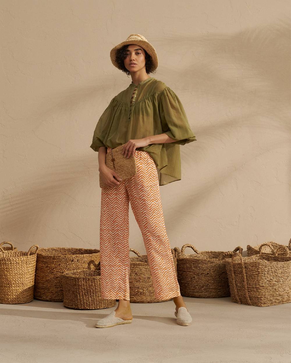Manebí Raffia Clutch - Leather Palm Tan Sconto