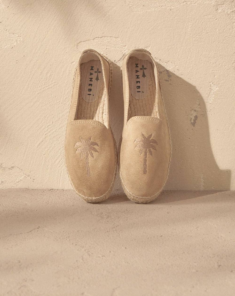 Manebí Espadrillas piatte in pelle scamosciata con ricamo - Palm Springs - Beige lavato e palmo in tono Qualità