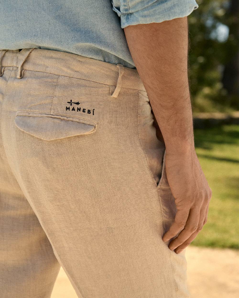 Manebí Irish Linen Savana Trousers - Kaki Beige In Vendita