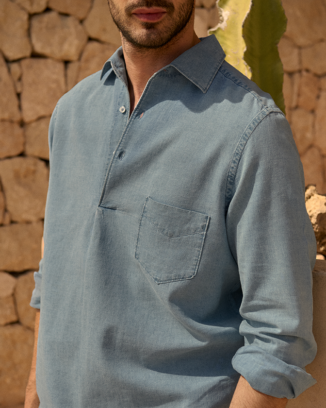 Manebí Lenim: Linen Denim|Nassau Polo Shirt Saldi
