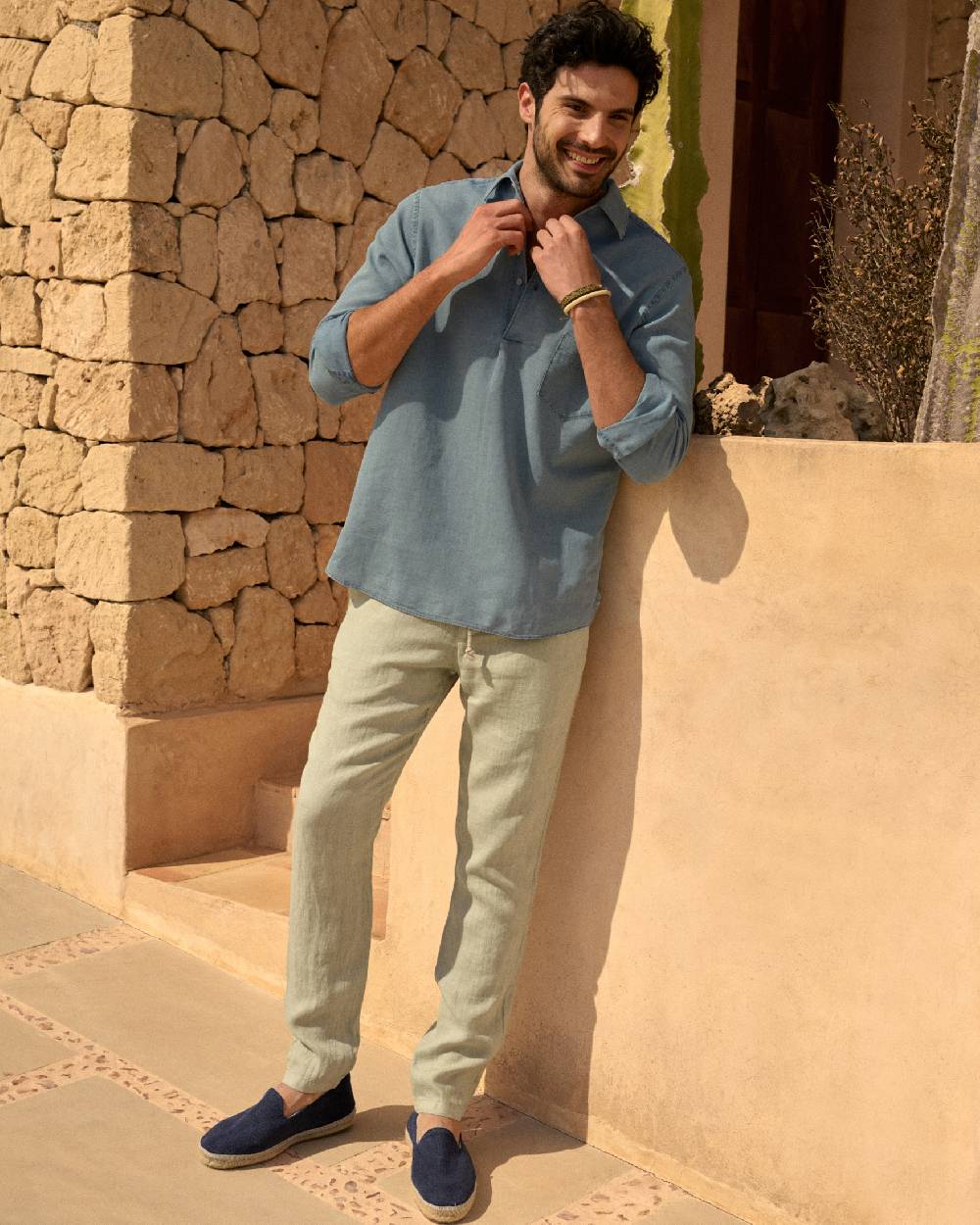 Manebí Lenim: Linen Denim|Nassau Polo Shirt Saldi