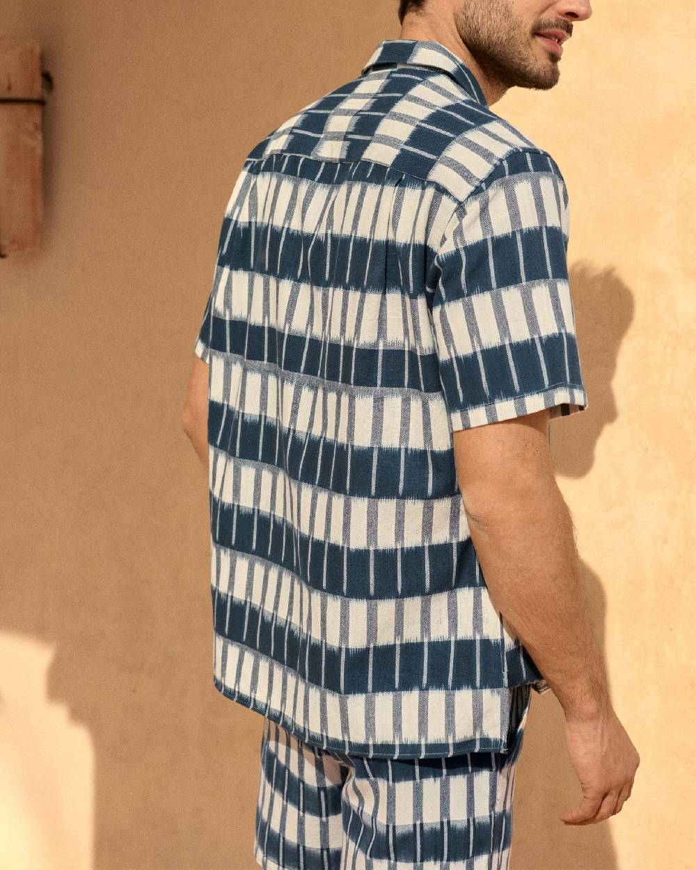 Manebí Dyed Cotton|Havana Camp-Collar Shirt - Navy Blue \u0026 Indigo Pattern Hotsell