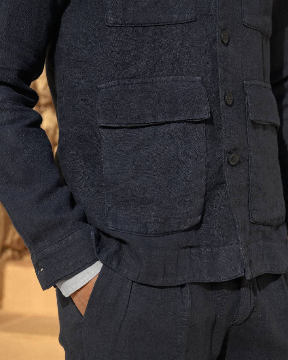 Manebí Irish Linen Savana Jacket - Night Blue Vendita Calda