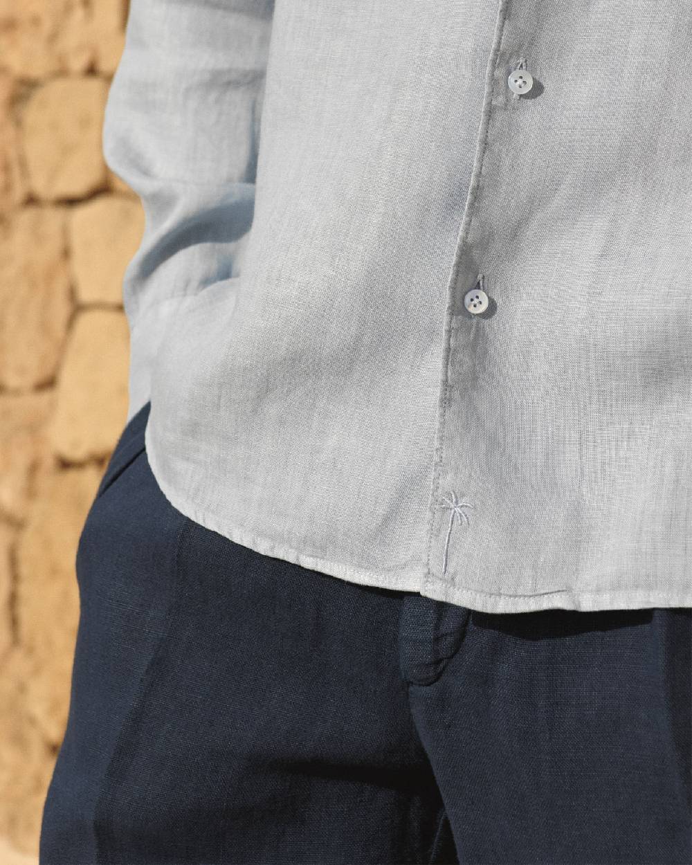 Manebí Washed Linen Panama Shirt - Grey Blue Vendita Economica