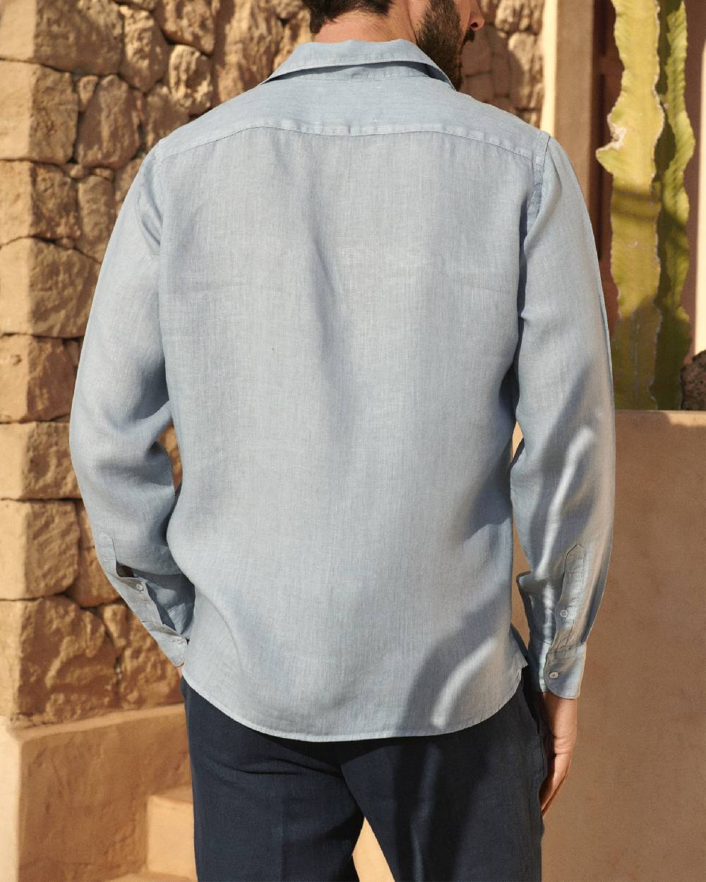Manebí Washed Linen Panama Shirt - Grey Blue Vendita Economica
