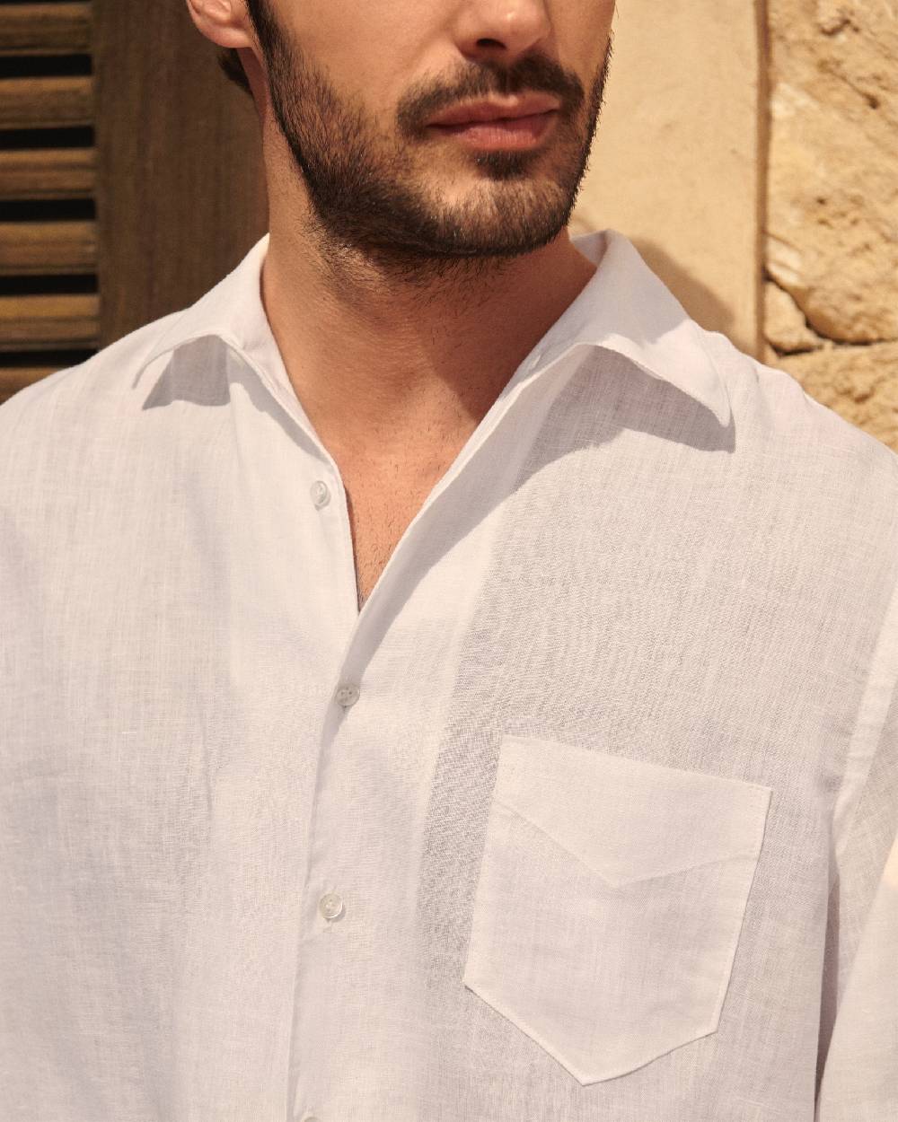 Manebí Linen Panama Shirt - Embroidered Palm White Vendite Flash