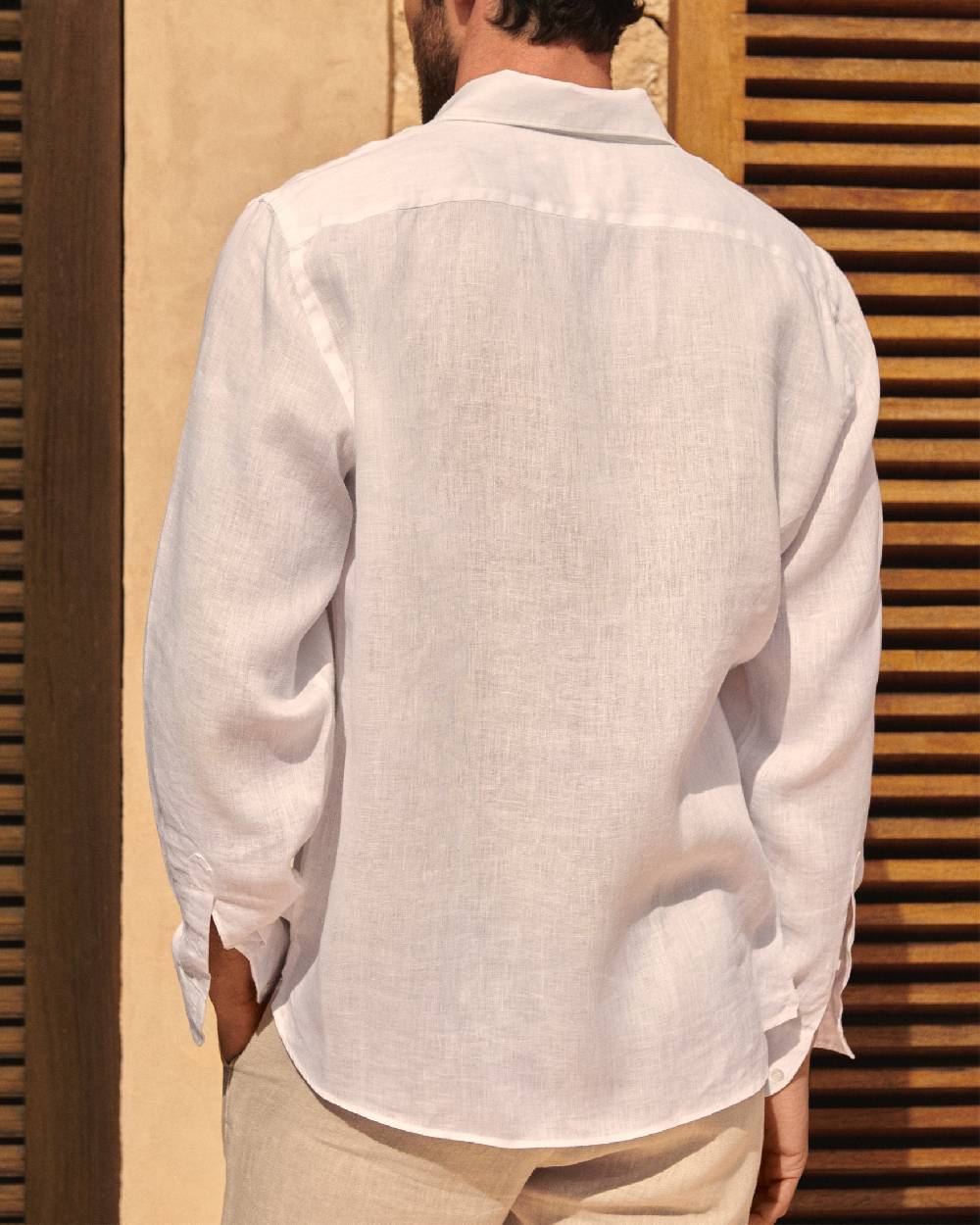 Manebí Linen Panama Shirt - Embroidered Palm White Vendite Flash