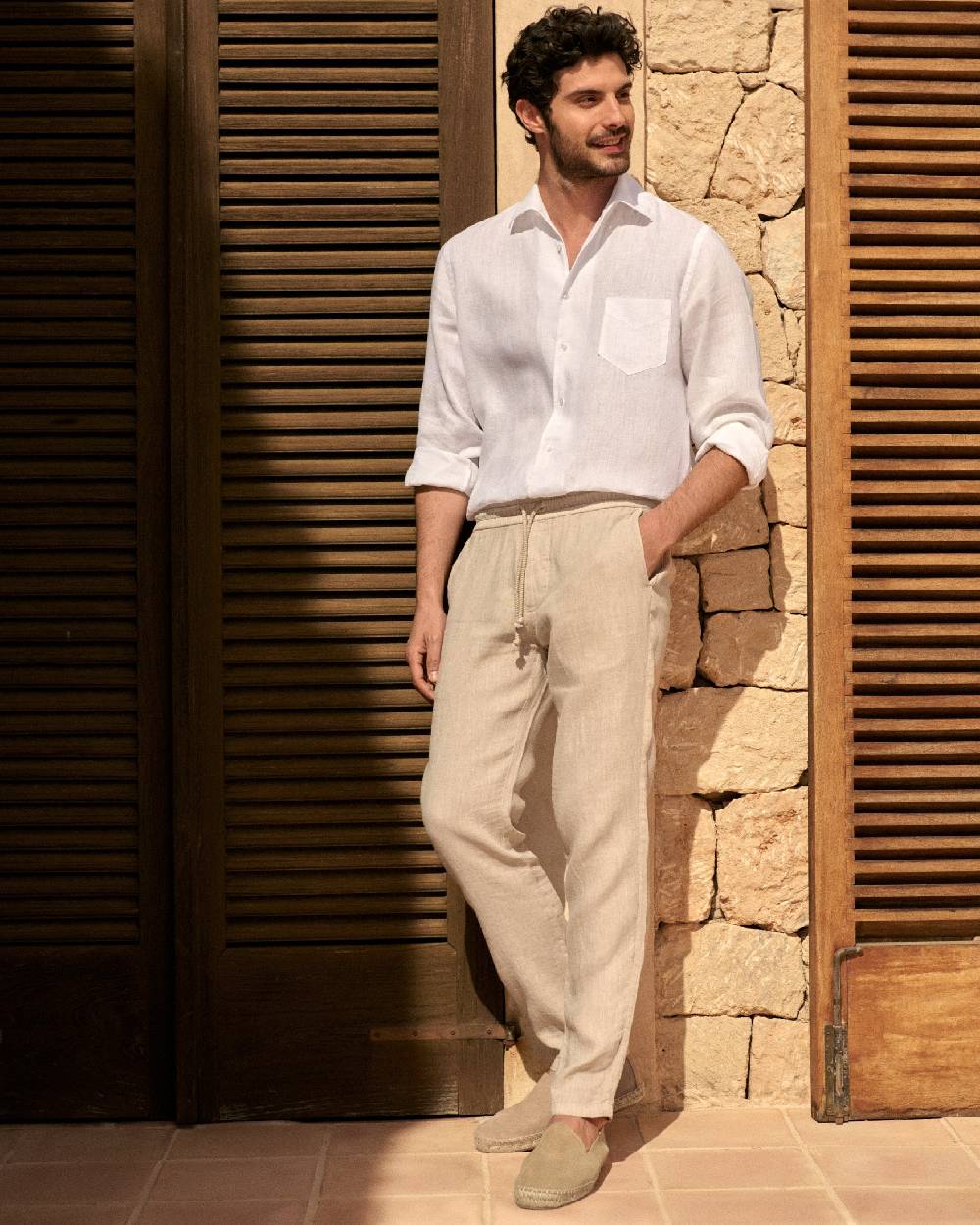 Manebí Linen Panama Shirt - Embroidered Palm White Vendite Flash