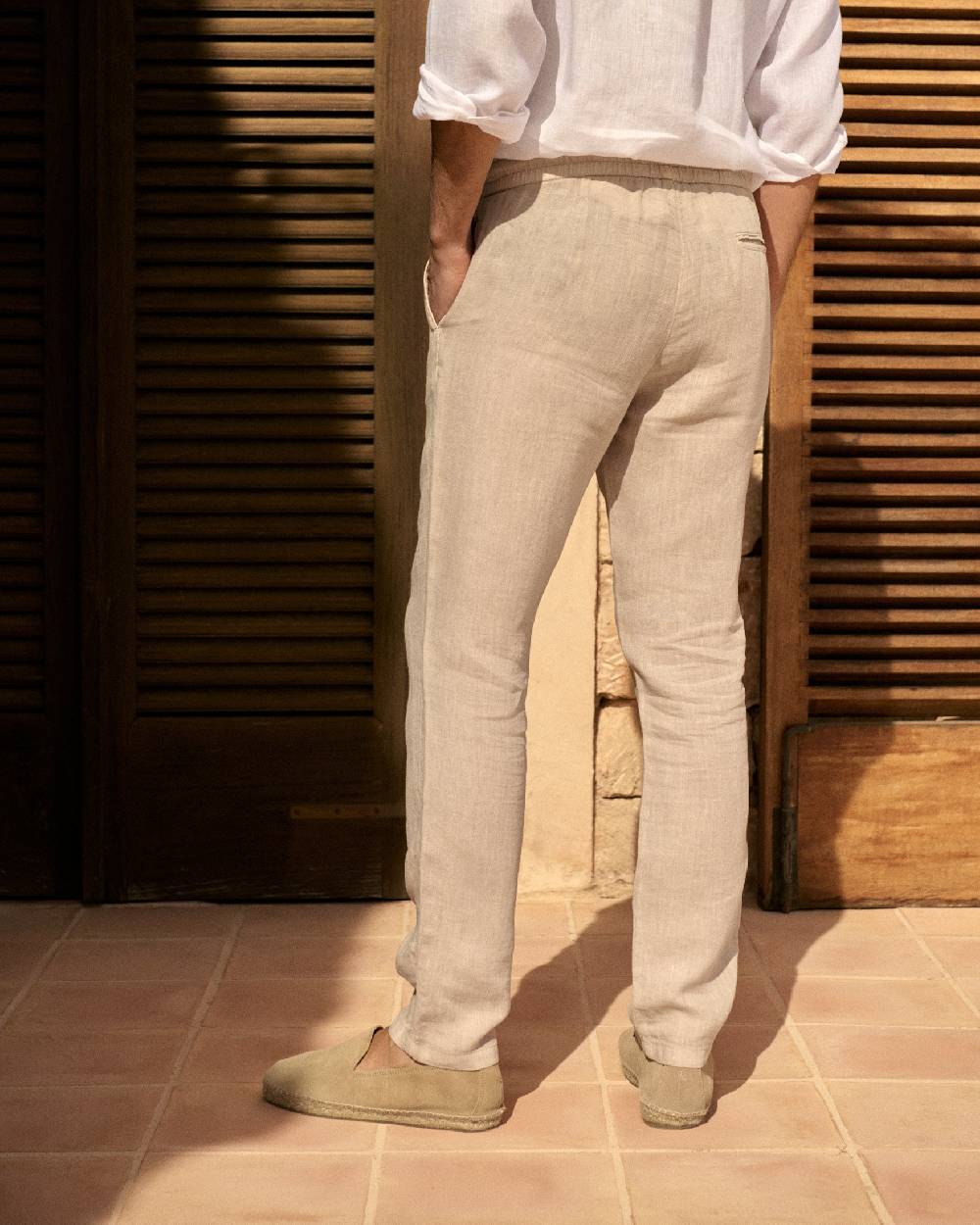Manebí Washed Linen Venice Trousers - Kaki Beige Negozio