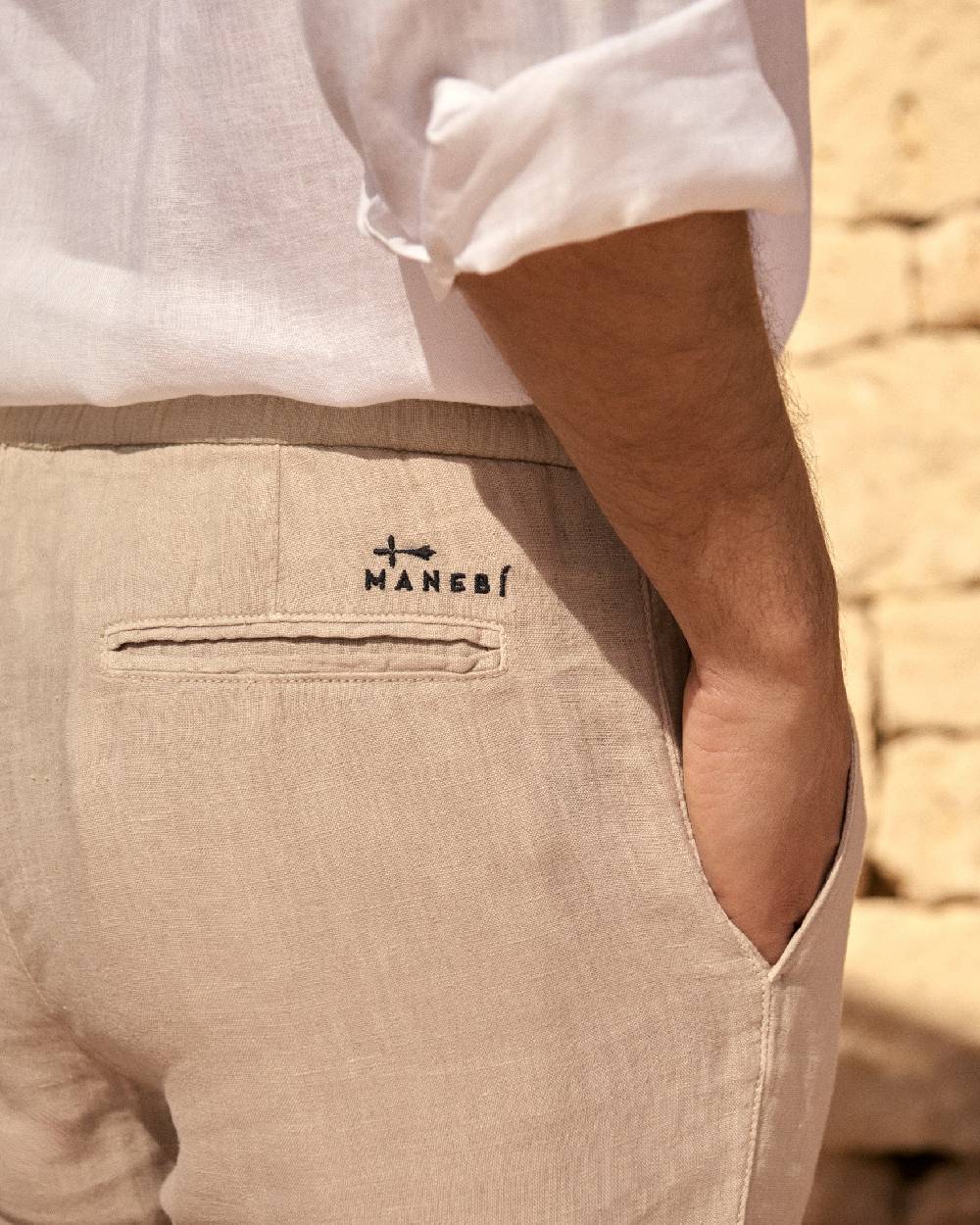 Manebí Washed Linen Venice Trousers - Kaki Beige Negozio