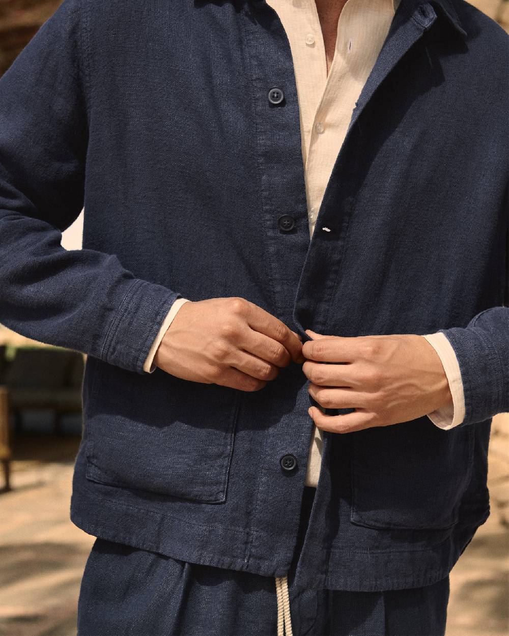 Manebí Linen Sahara Over Jacket - Night Blue In Saldo