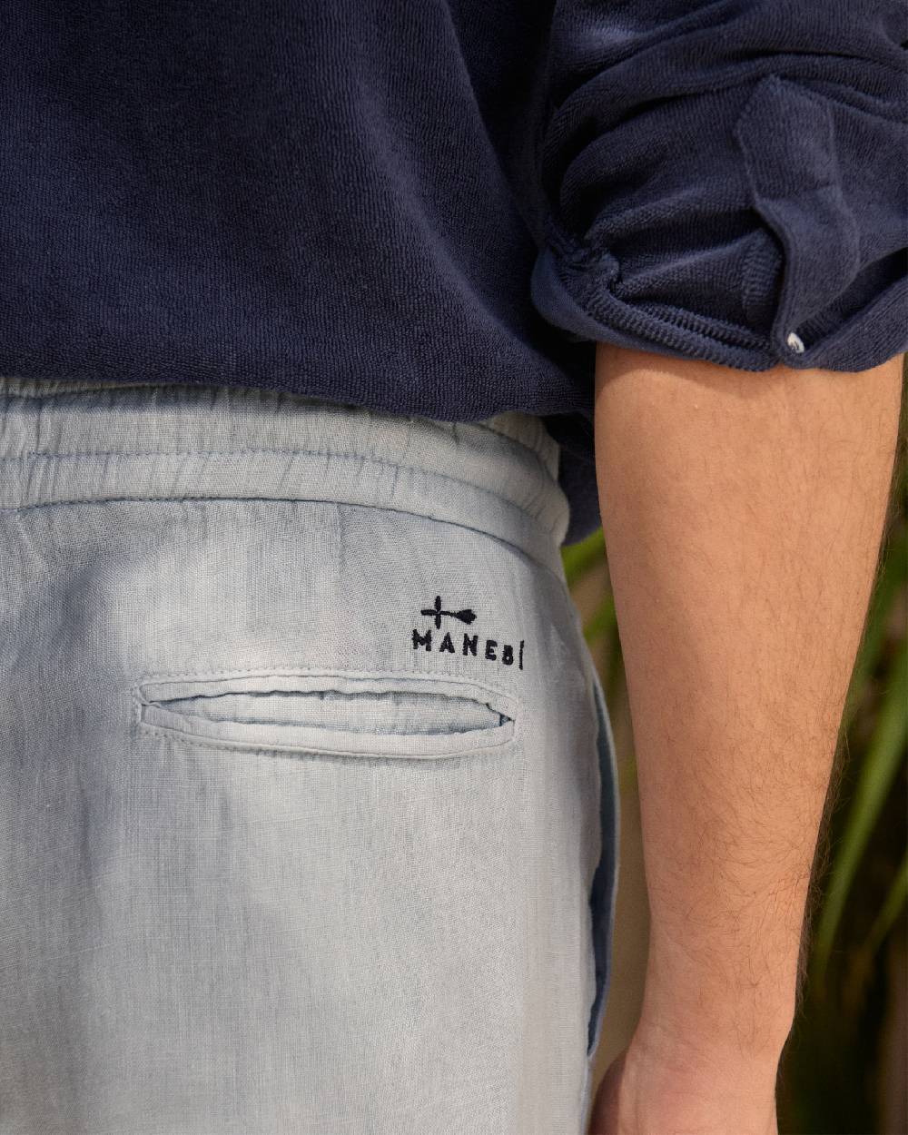 Manebí Washed Linen Venice Trousers - Grey Blue 2025