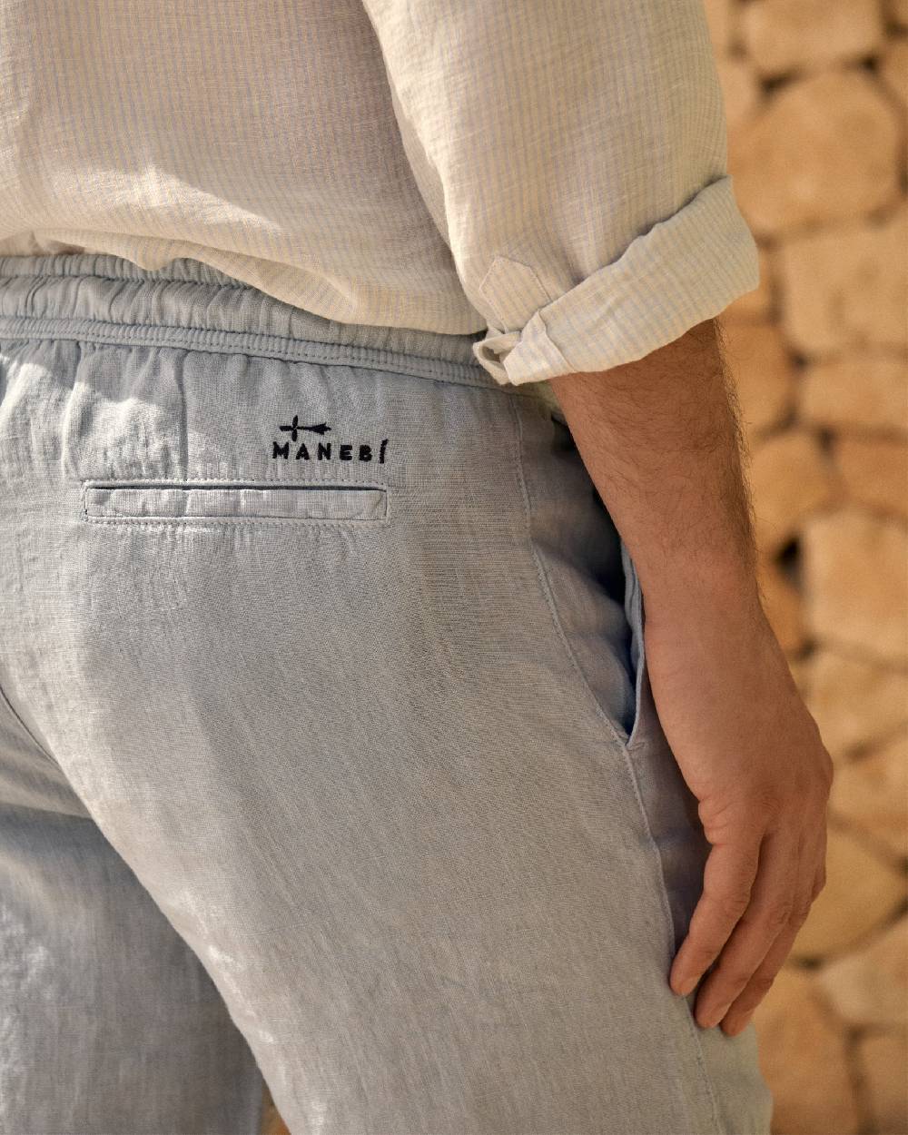 Manebí Washed Linen Malibu Shorts - Grey Blu Italy