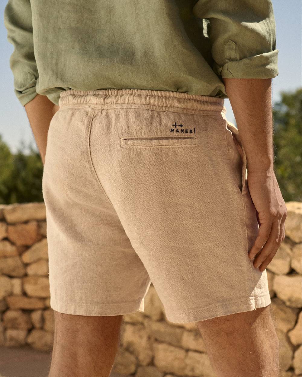 Manebí Woven Linen Malibu Shorts - Kaki Beige Italia