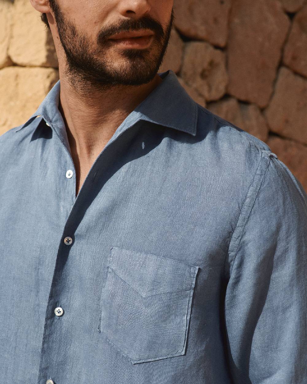 Manebí Washed Linen Panama Shirt - Embroidered Palm Navy Blue 2025