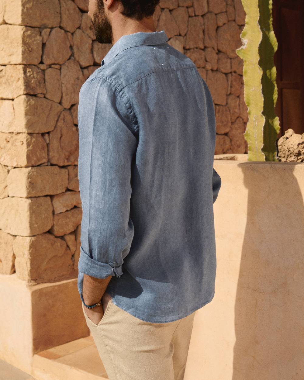 Manebí Washed Linen Panama Shirt - Embroidered Palm Navy Blue 2025