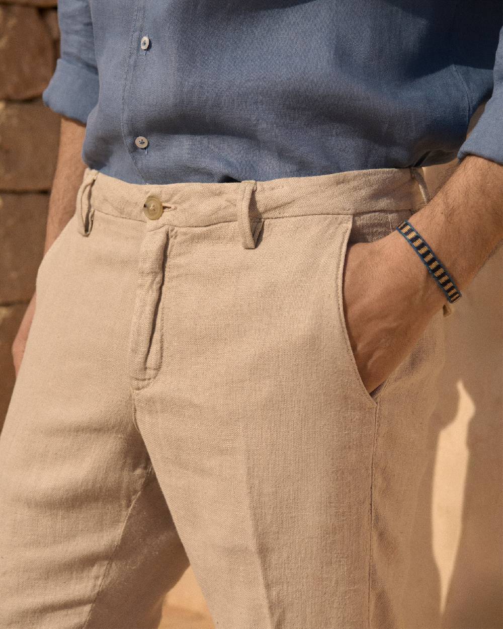 Manebí Woven Linen Milano Trousers - Kaki Beige In Linea