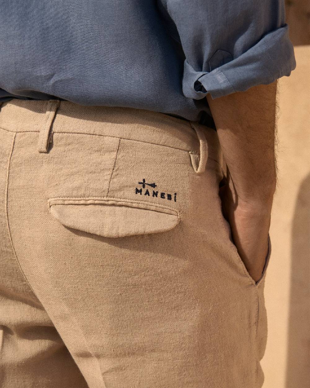 Manebí Woven Linen Milano Trousers - Kaki Beige In Linea