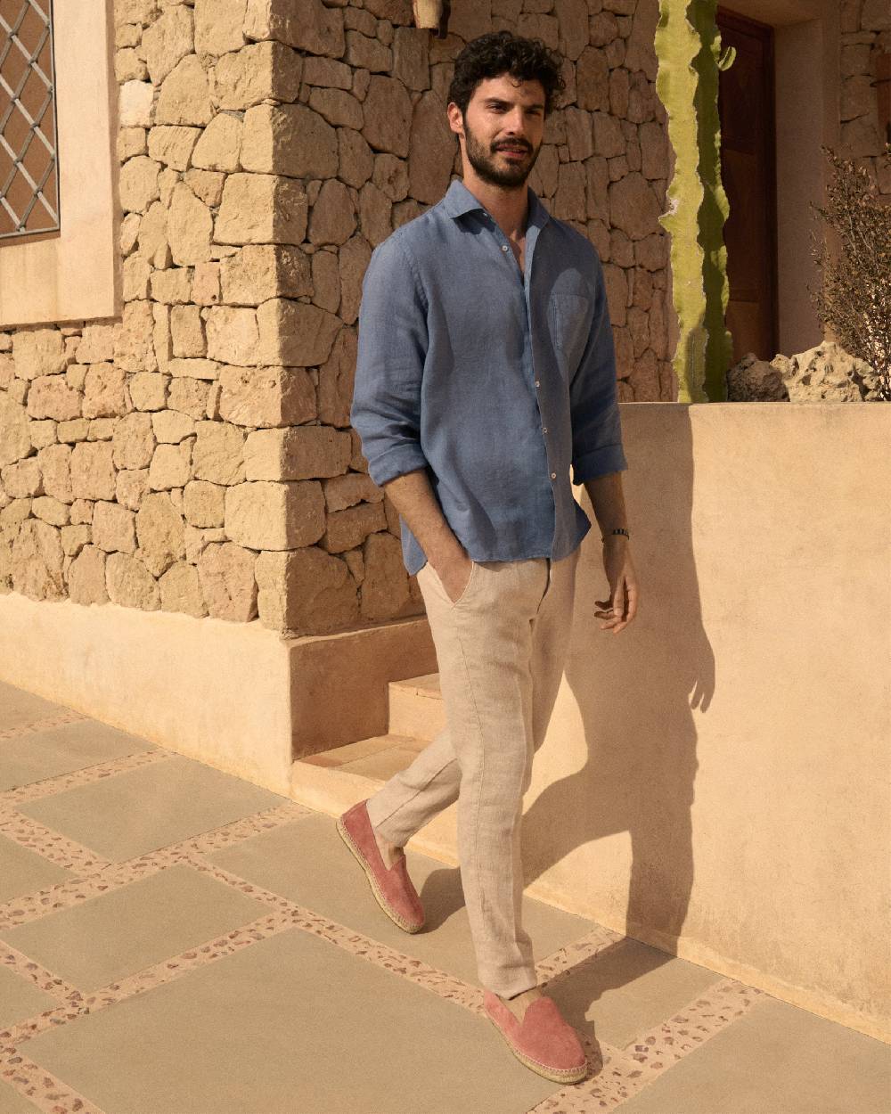 Manebí Woven Linen Milano Trousers - Kaki Beige In Linea
