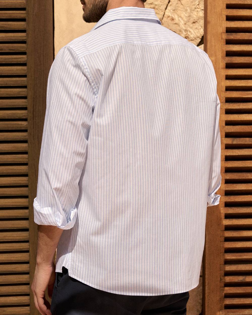 Manebí Poplin Panama Shirt - Light Blue \u0026 White Watercolor Stripes Soddisfazione Garantita