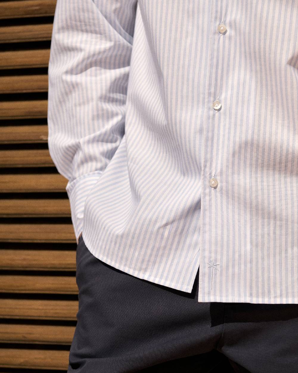 Manebí Poplin Panama Shirt - Light Blue \u0026 White Watercolor Stripes Soddisfazione Garantita