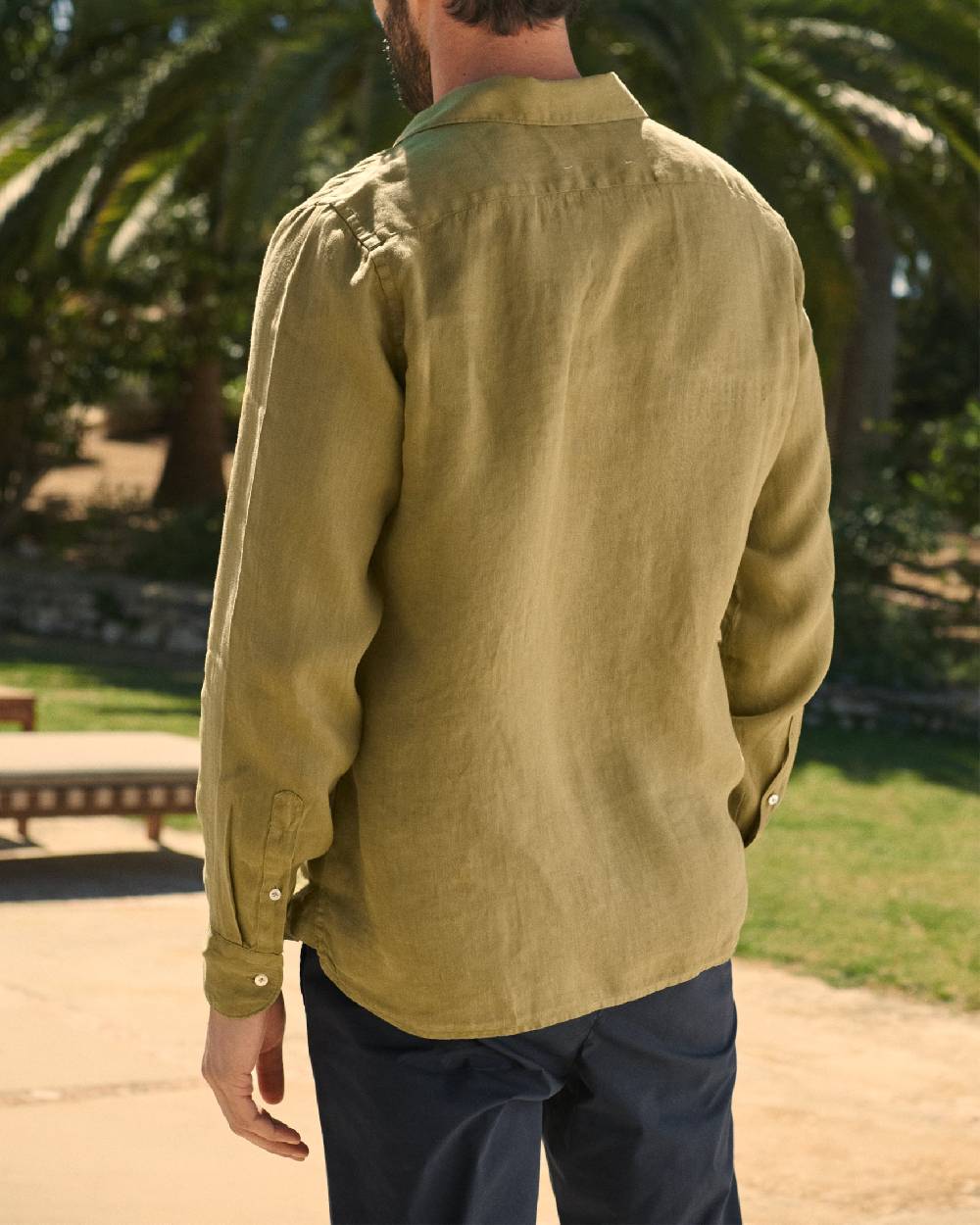 Manebí Linen Panama Shirt - Embroidered Palm Kaki Green Consegna Veloce