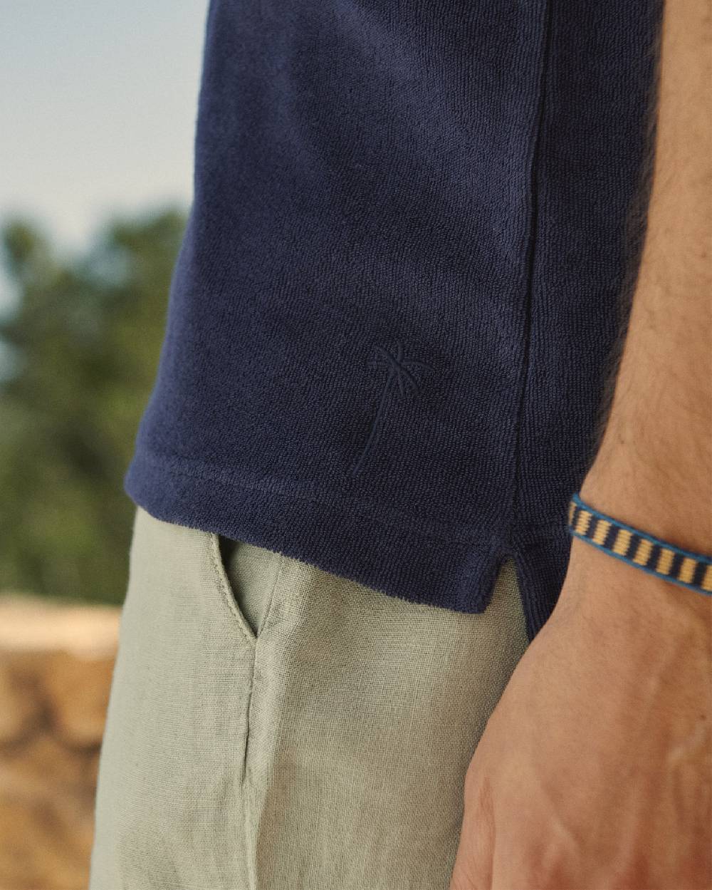 Manebí Organic Terry Cotton Olive Polo Shirt - Navy Prezzo Ridotto