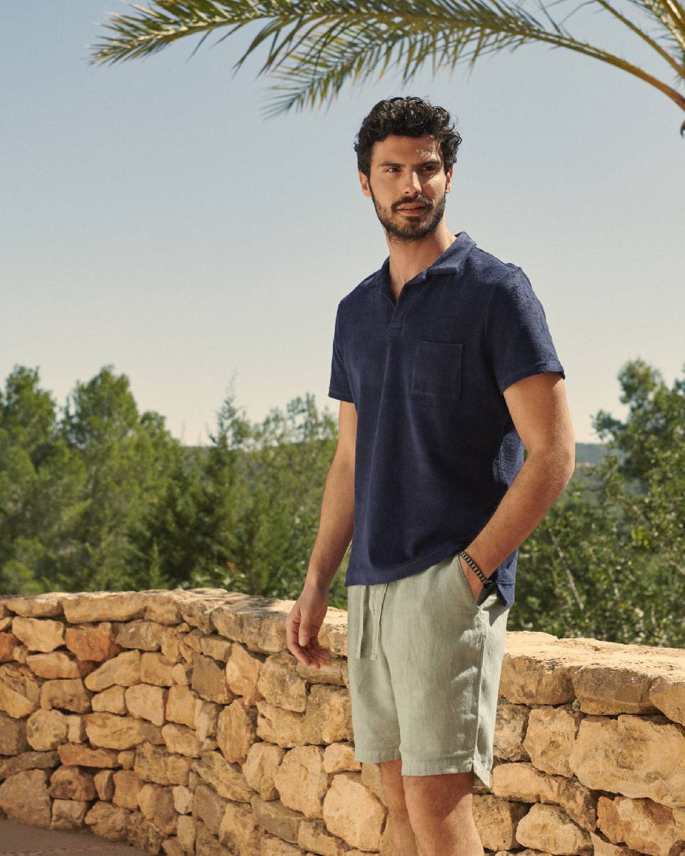 Manebí Organic Terry Cotton Olive Polo Shirt - Navy Prezzo Ridotto
