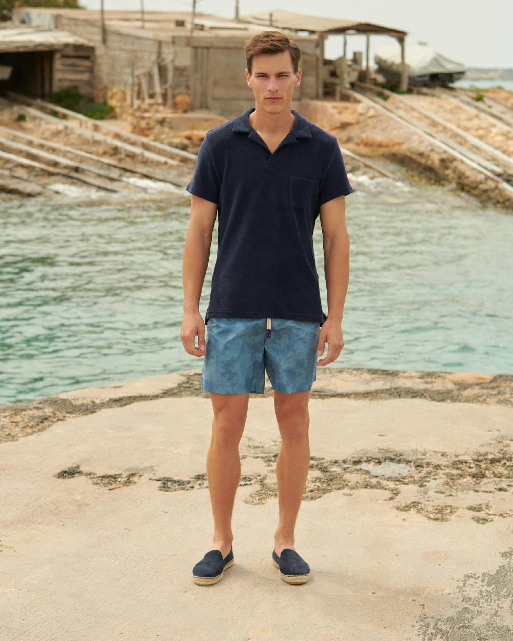 Manebí Organic Terry Cotton Olive Polo Shirt - Navy Prezzo Ridotto