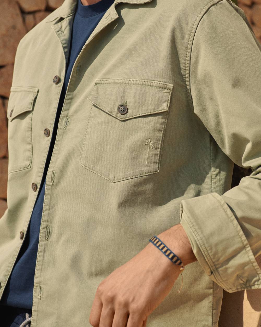 Manebí Stonewashed Cotton|Santa Fe Field Jacket - Embroidered Logo Military Green Sottocosto
