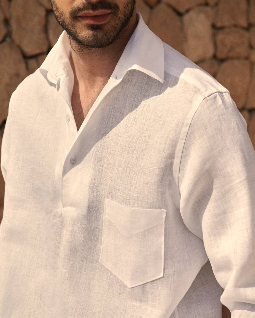 Manebí Linen Nassau Polo Shirt - Embroidered Palm Off White Novità