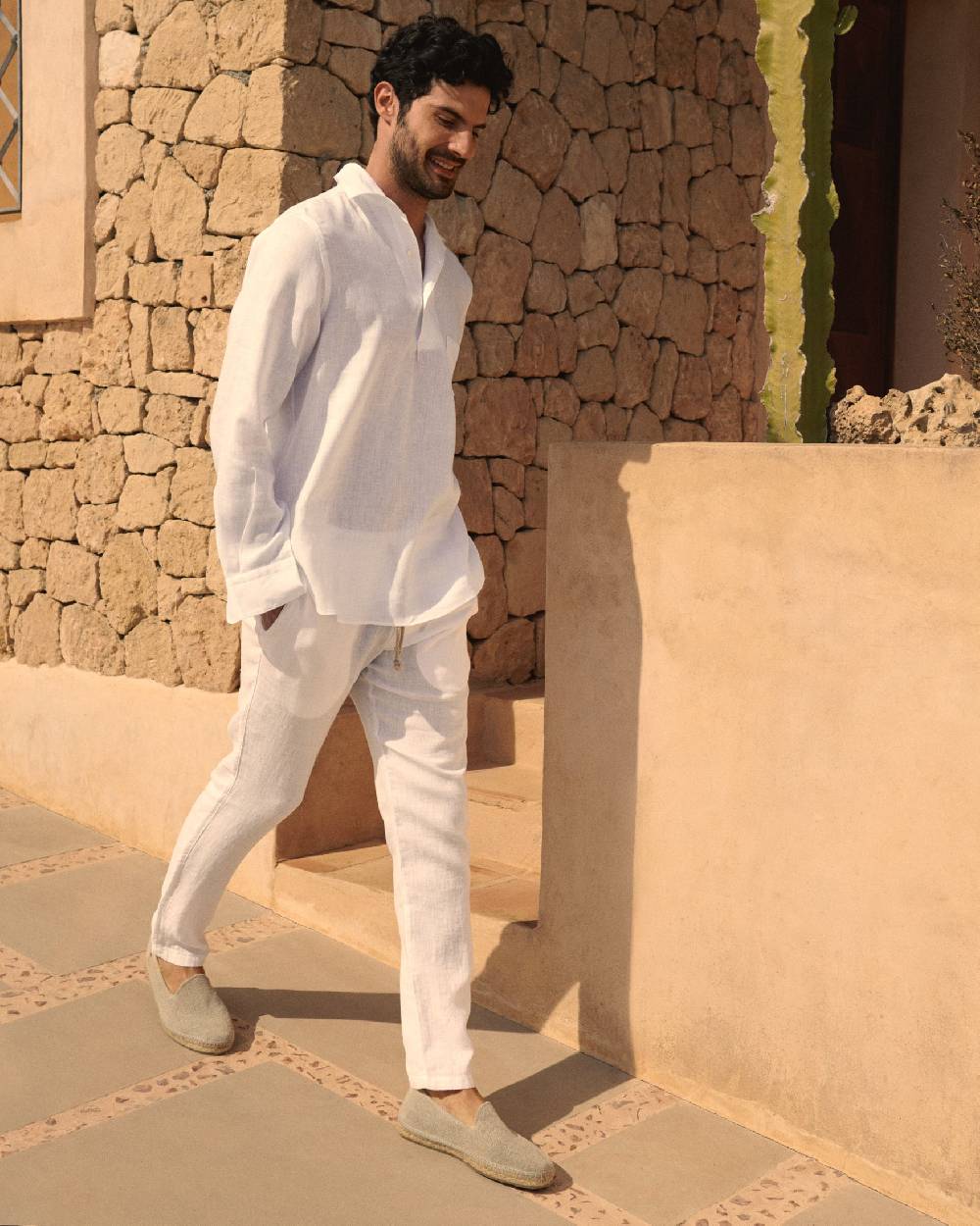 Manebí Linen Nassau Polo Shirt - Embroidered Palm Off White Novità