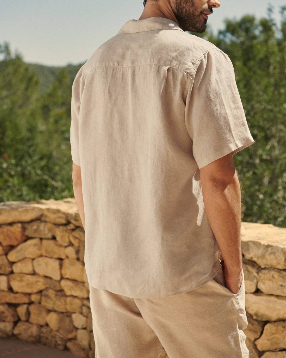 Manebí Washed Linen Havana|Camp-Collar Shirt - Sand Presa