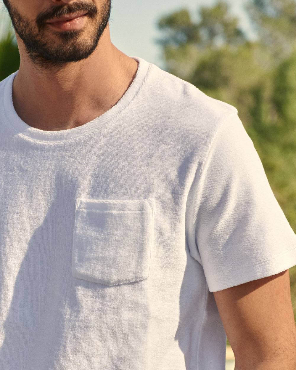 Manebí Organic Terry Cotton Emilio T-Shirt - Embroidered Palm White Sconto