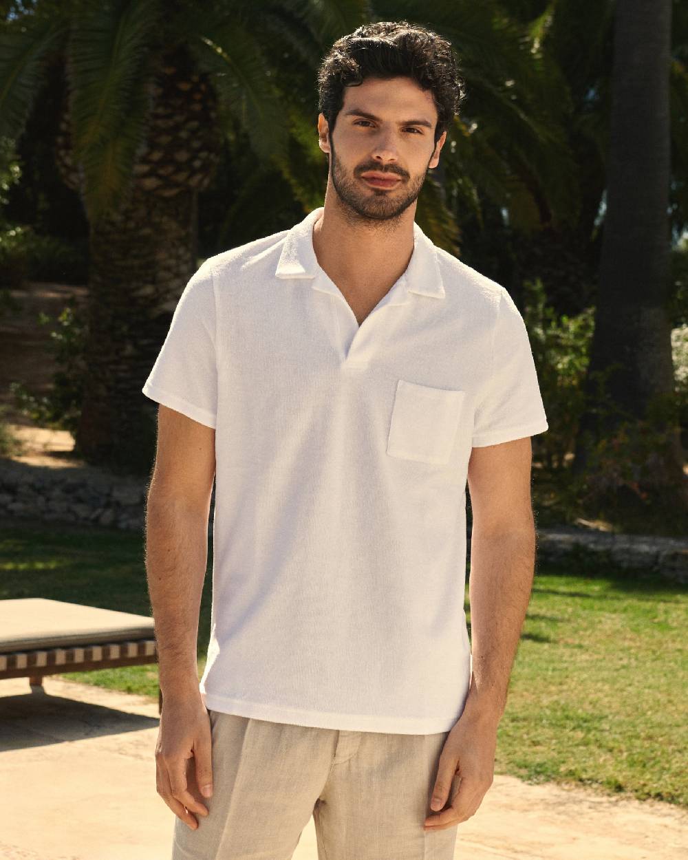 Manebí Organic Terry Cotton Olive Polo Shirt - Short Sleeves White Economico