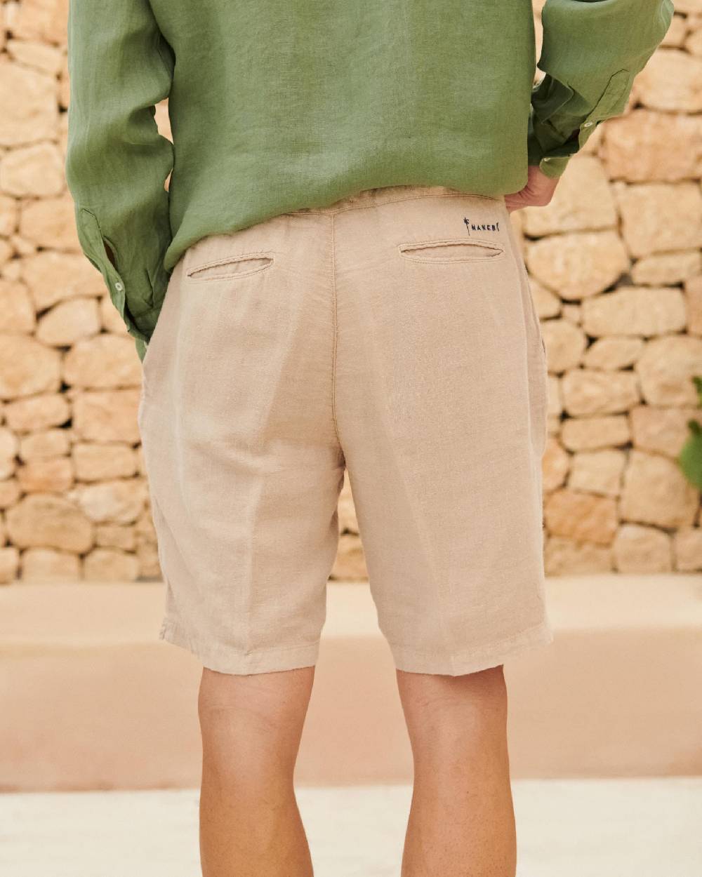 Manebí Positano Shorts - Washed Linen - Kaki Beige Online
