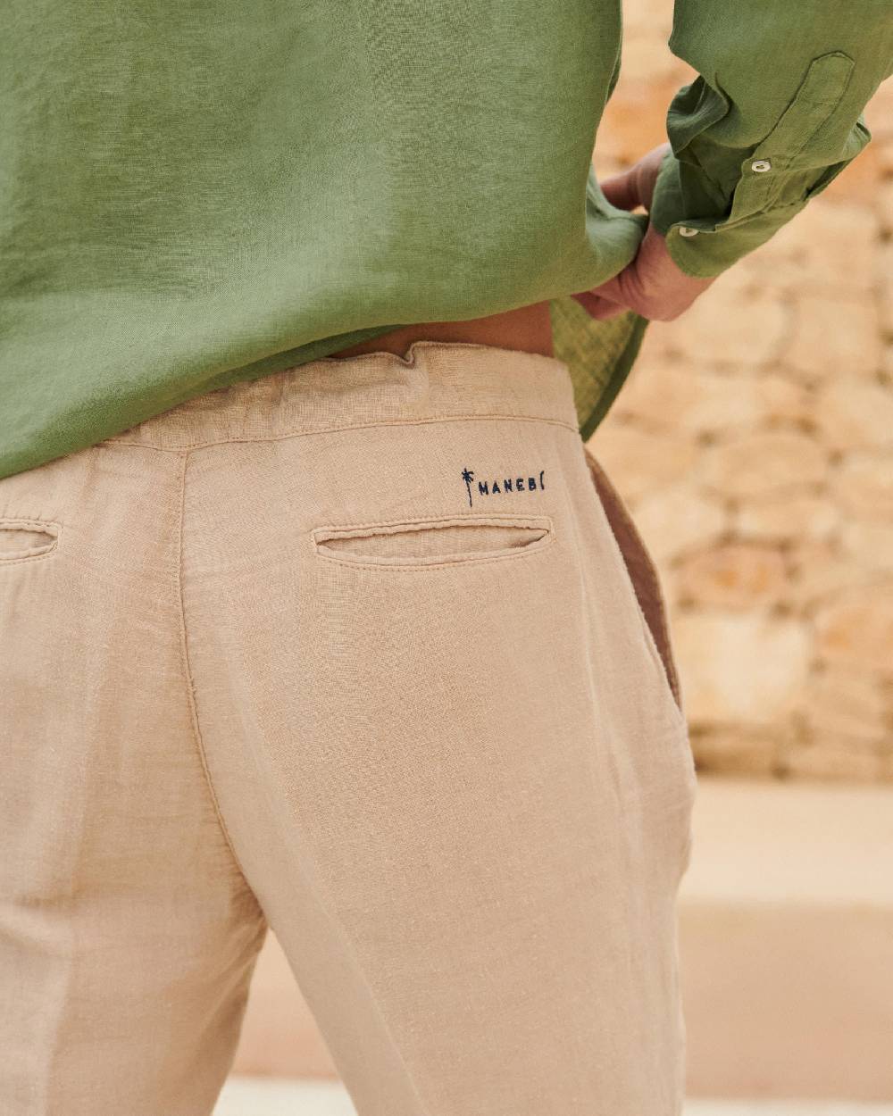 Manebí Positano Shorts - Washed Linen - Kaki Beige Online