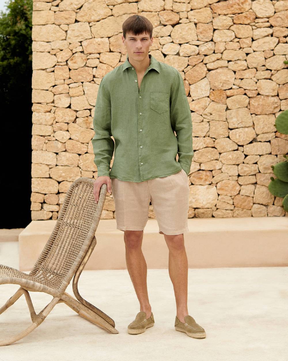Manebí Positano Shorts - Washed Linen - Kaki Beige Online