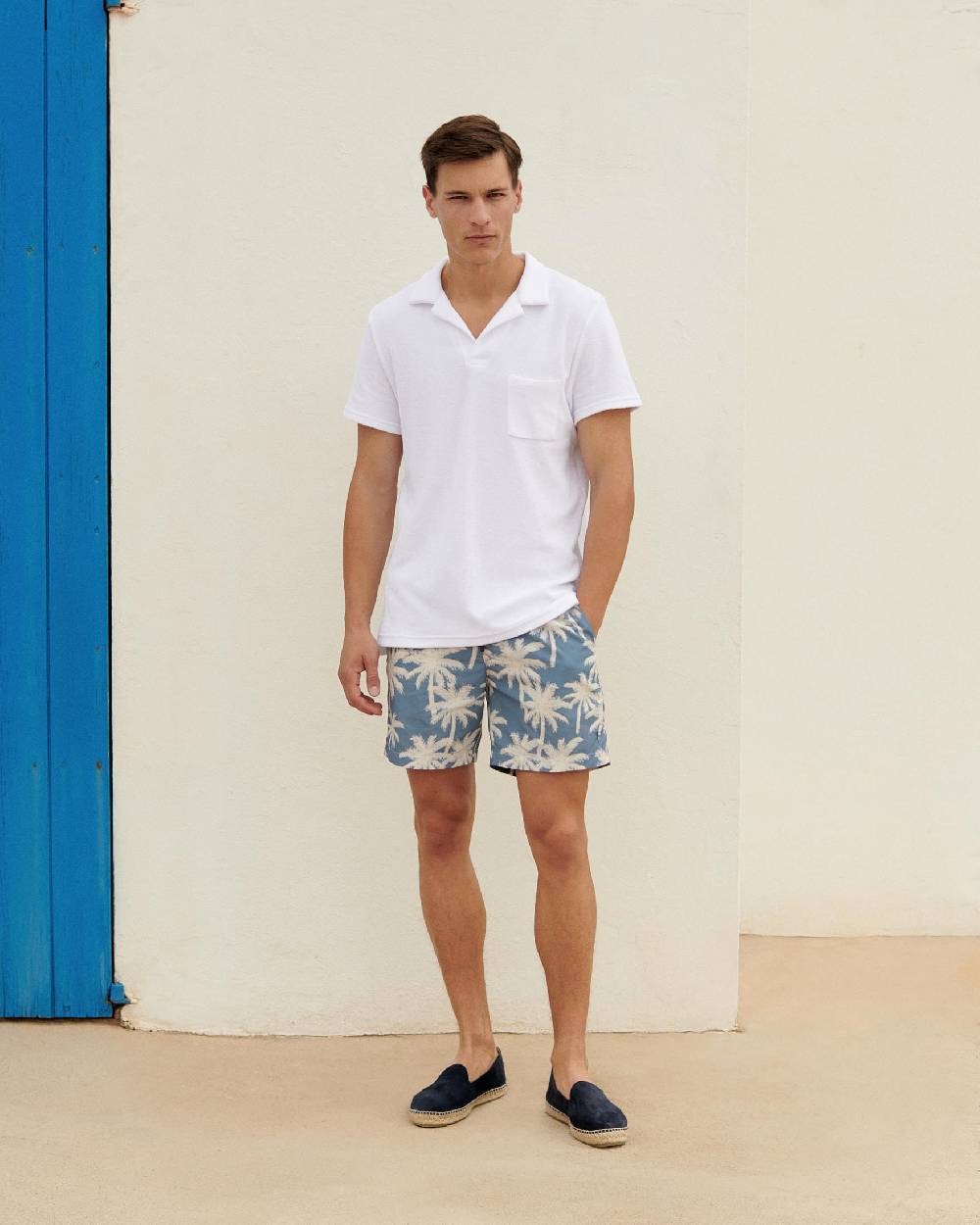 Manebí Printed Swim Shorts Hand Drawn - Gabardine Cotton Indigo Acquista Ora