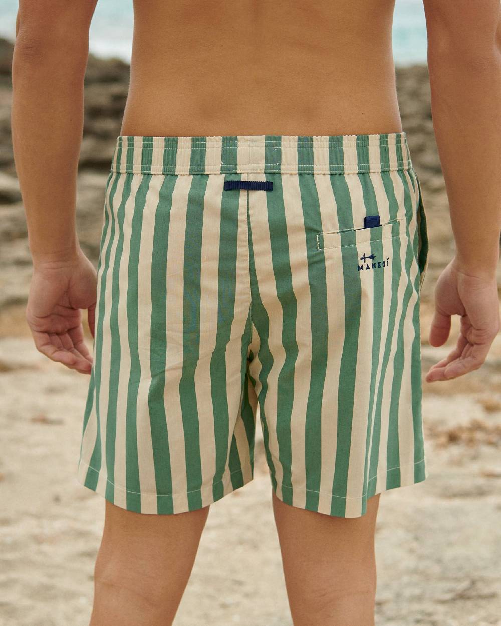 Manebí Printed Macro Stripes Swim Shorts - Kaki Green Macro Stripes Promozione Limitata