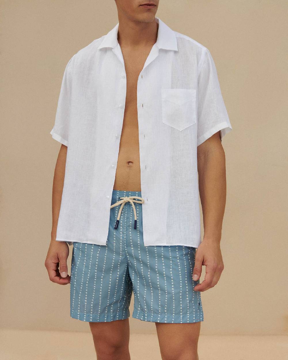 Manebí Printed Swim Shorts - Indigo with White Linear Triangles Sconto