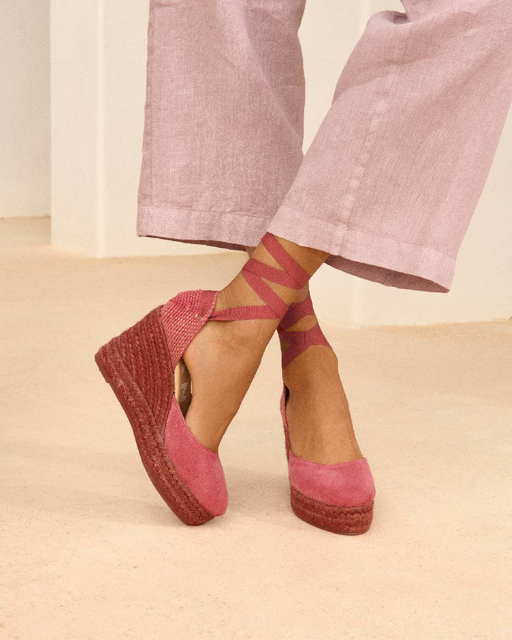 Manebí Soft Suede Wedge Espadrilles - Terracotta On Tone Vendita Economica