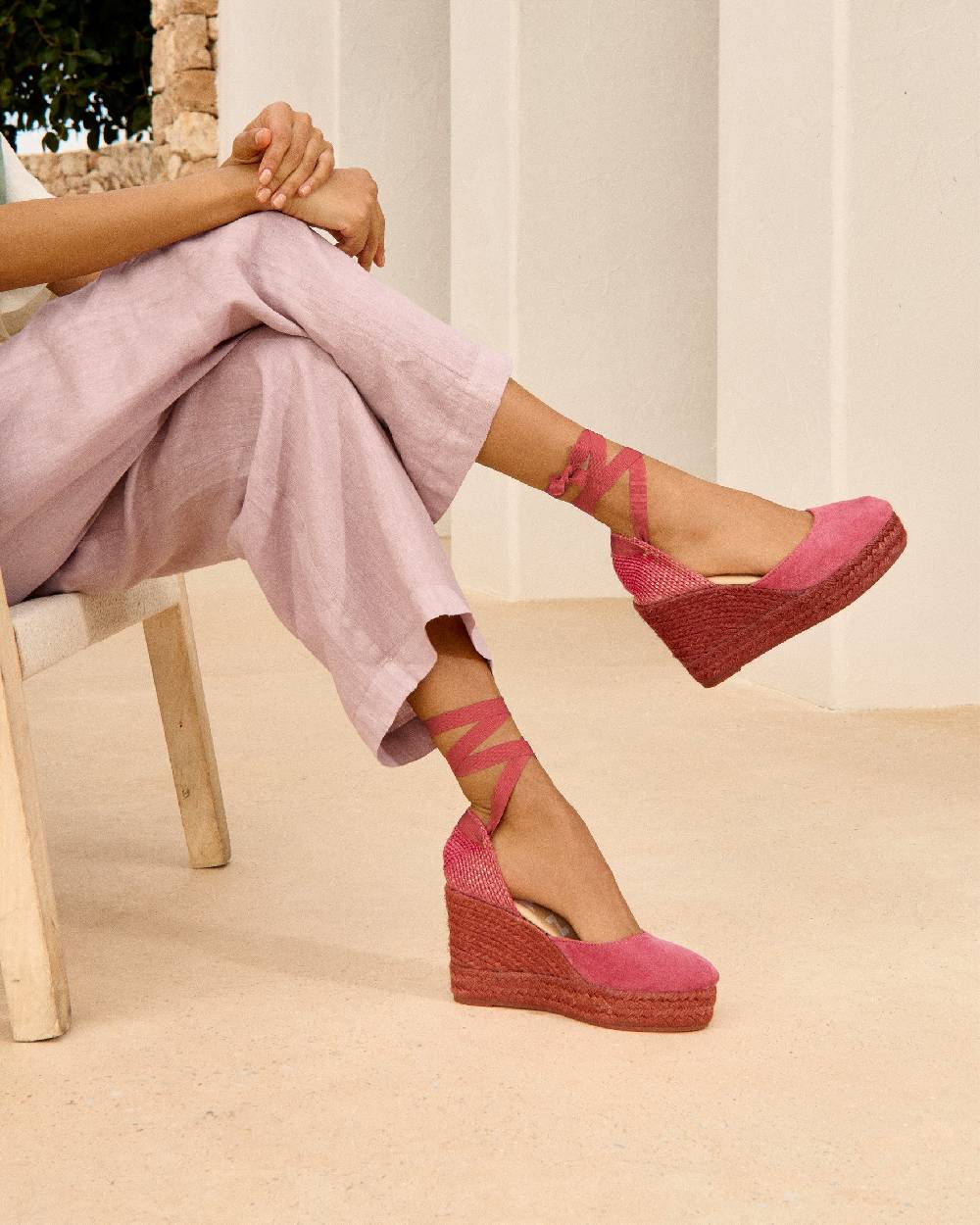 Manebí Soft Suede Wedge Espadrilles - Terracotta On Tone Vendita Economica