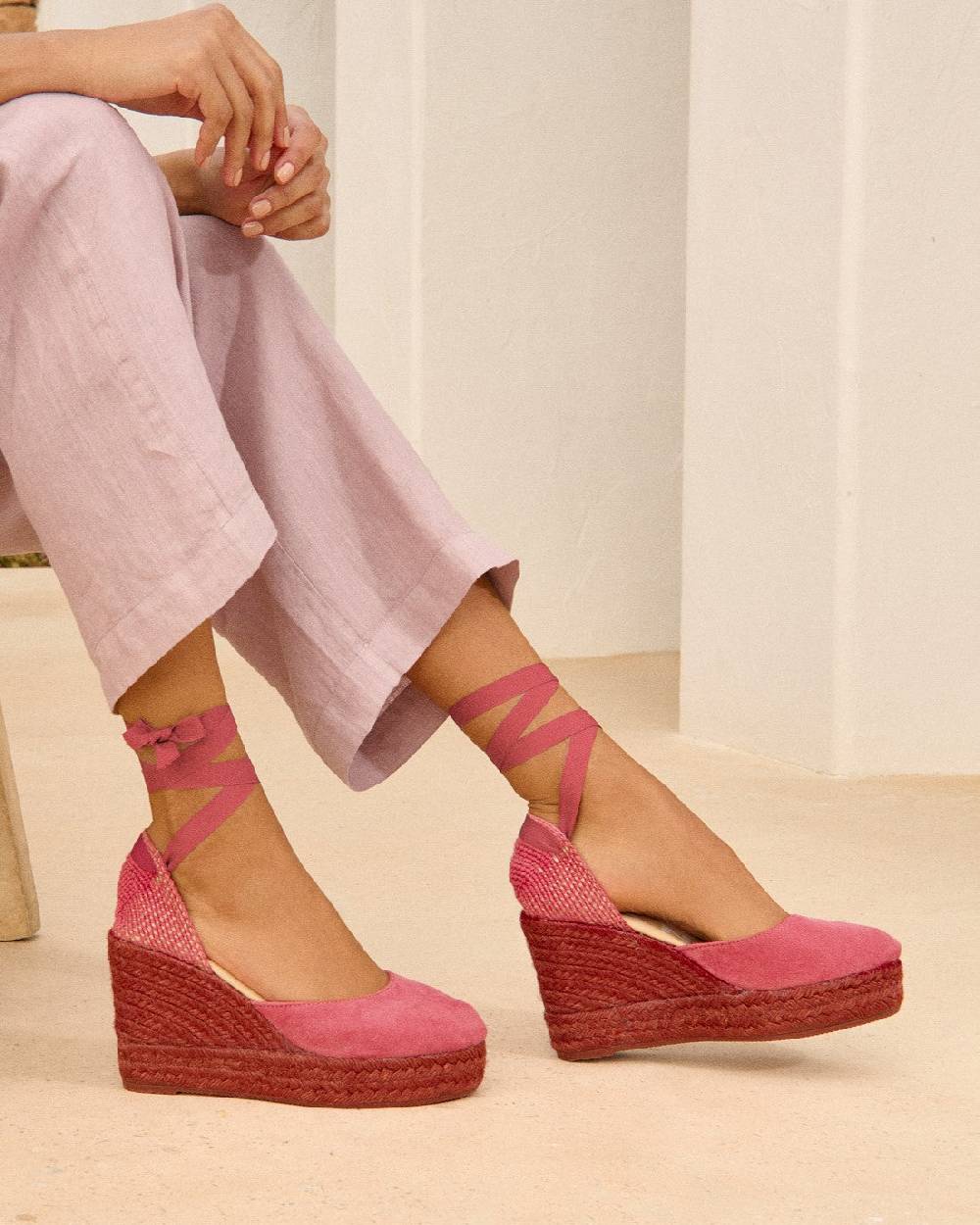 Manebí Soft Suede Wedge Espadrilles - Terracotta On Tone Vendita Economica