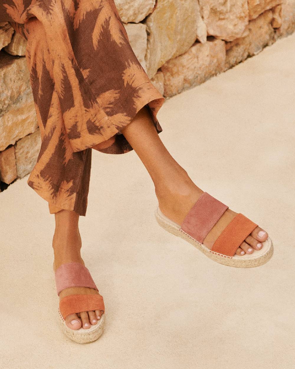 Manebí Suede Two Bands|Double Sole Sandals - Terracotta And Orange Rust Negozio