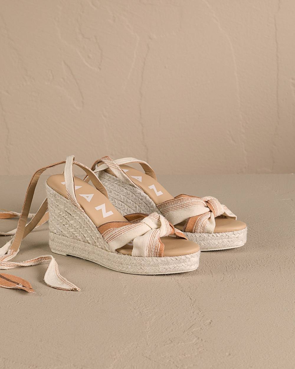 Manebí Cotton Linen And Silk Raw Fabric|Wedge Espadrilles With Knot - Rust Macro Stripe In Saldo