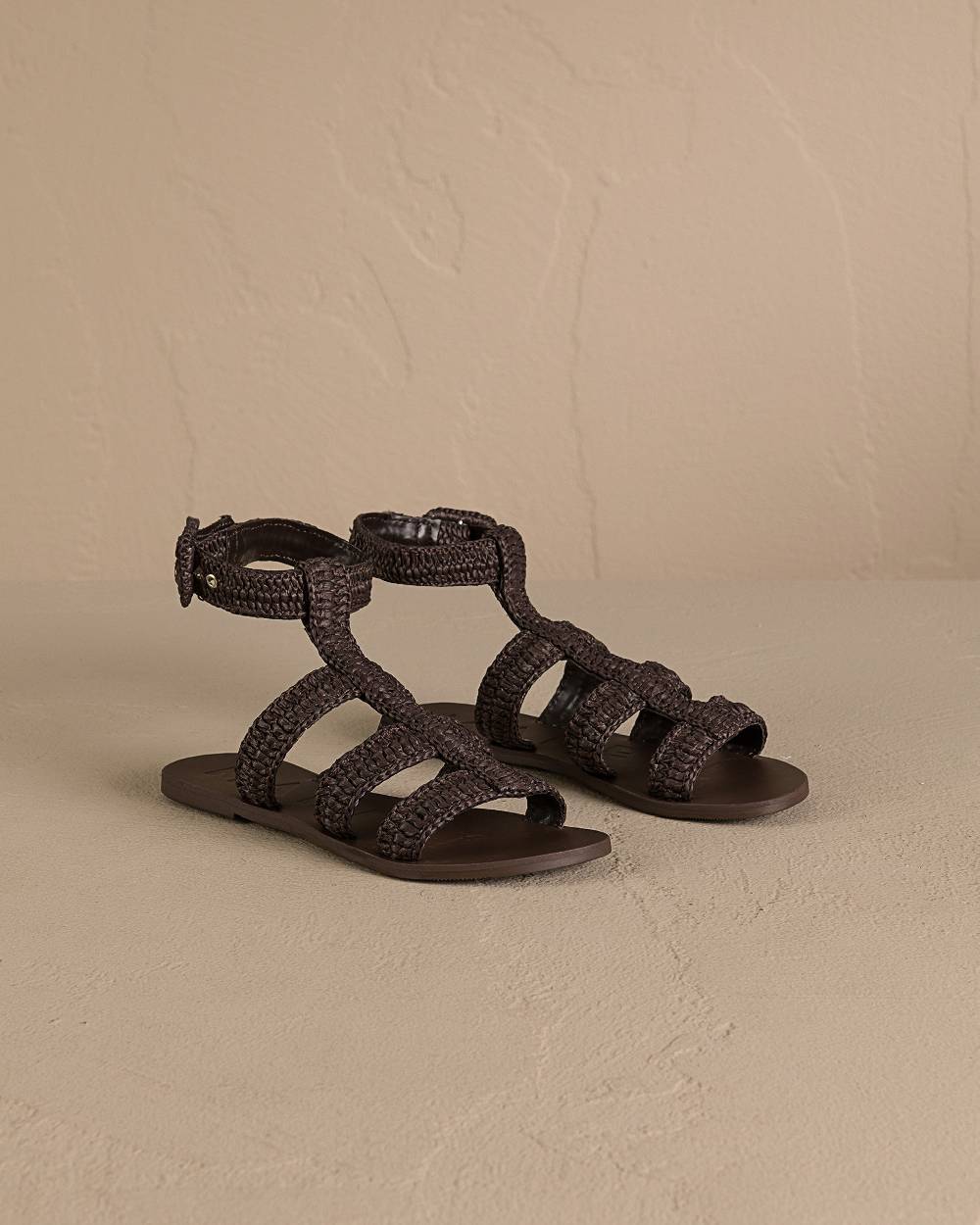 Manebí Raffia Stripes Gladiator|Leather Sandals - Cocoa Moda